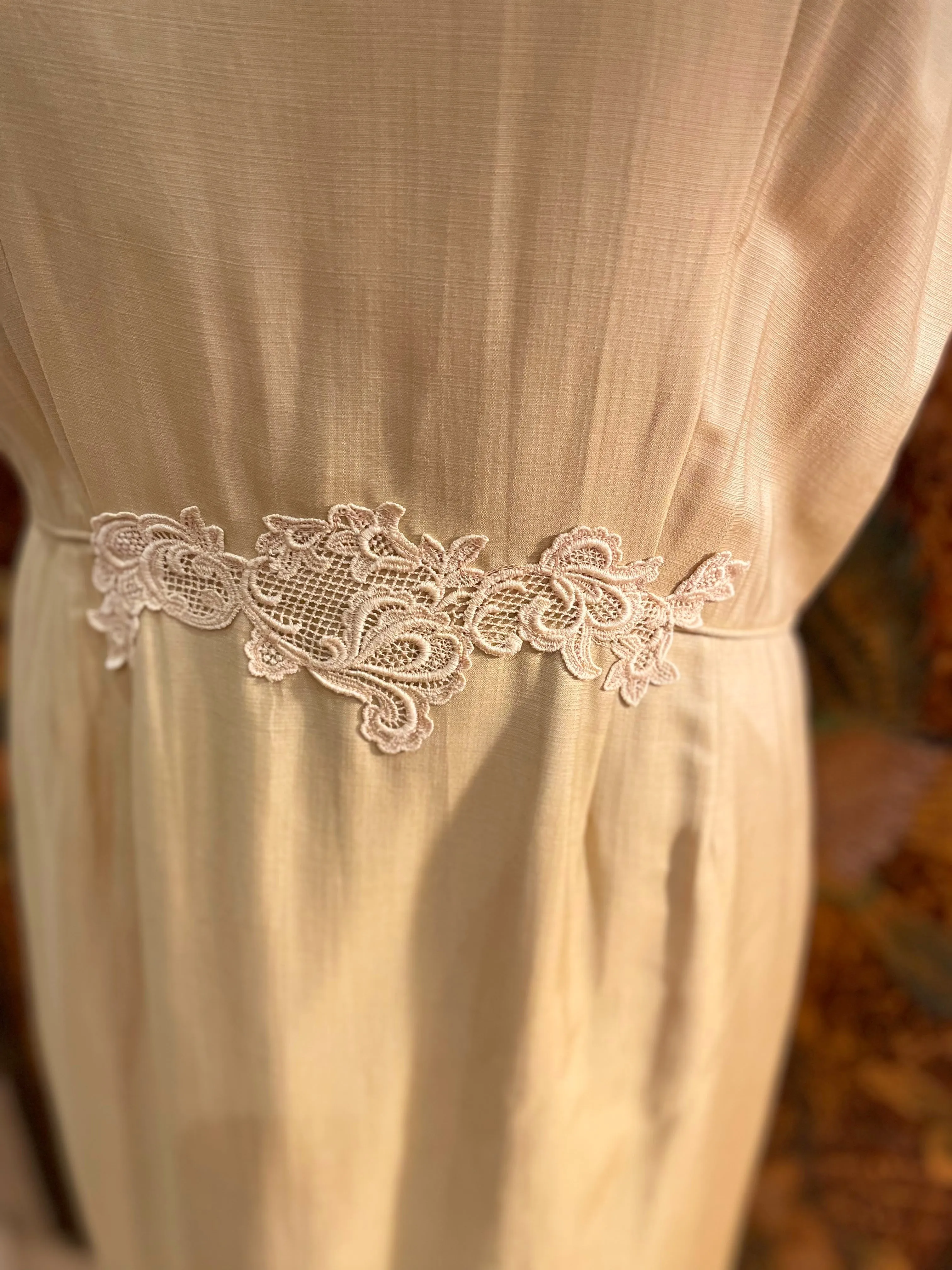 1950s Gold Lace Embroidered Dress