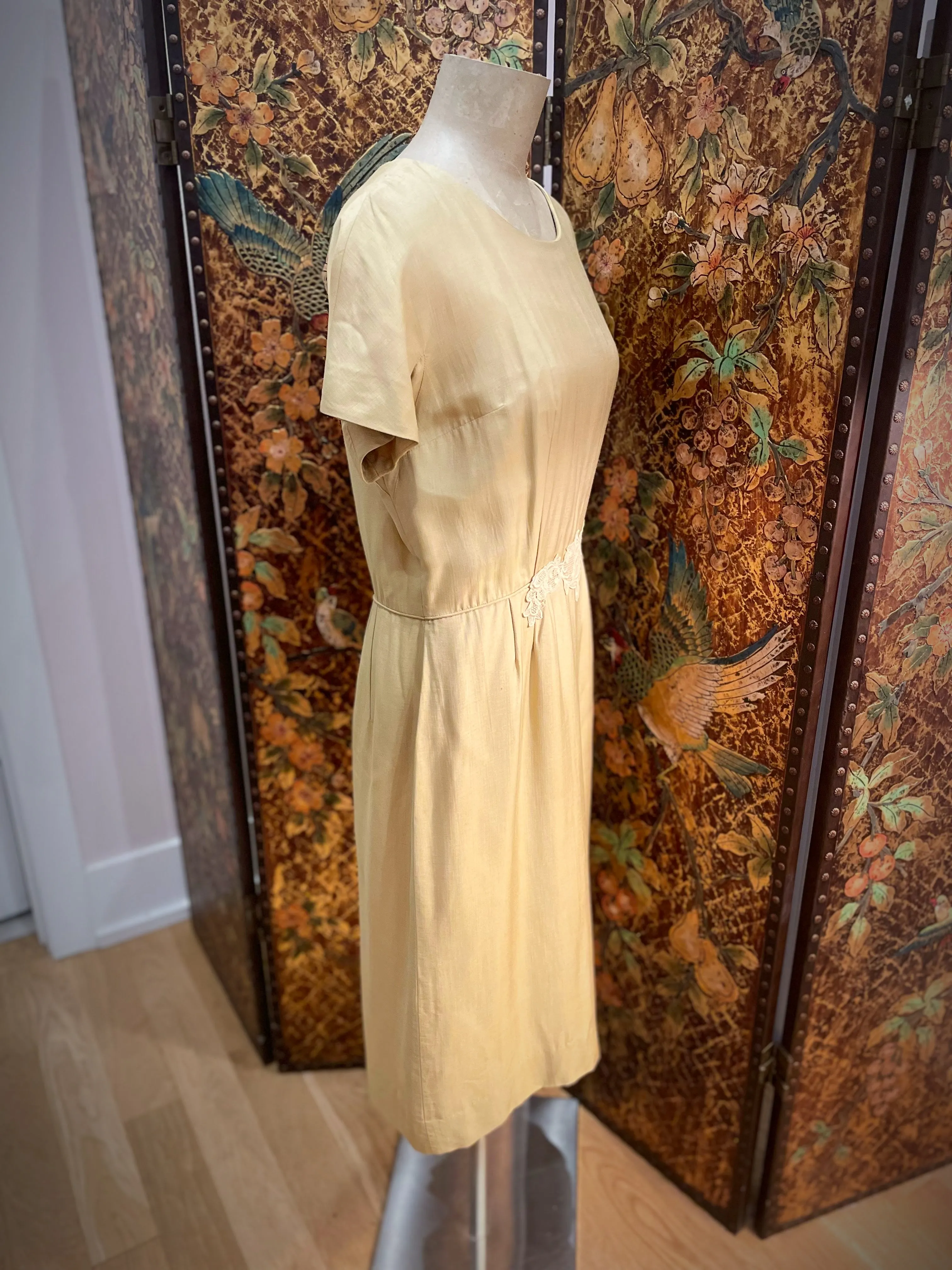 1950s Gold Lace Embroidered Dress