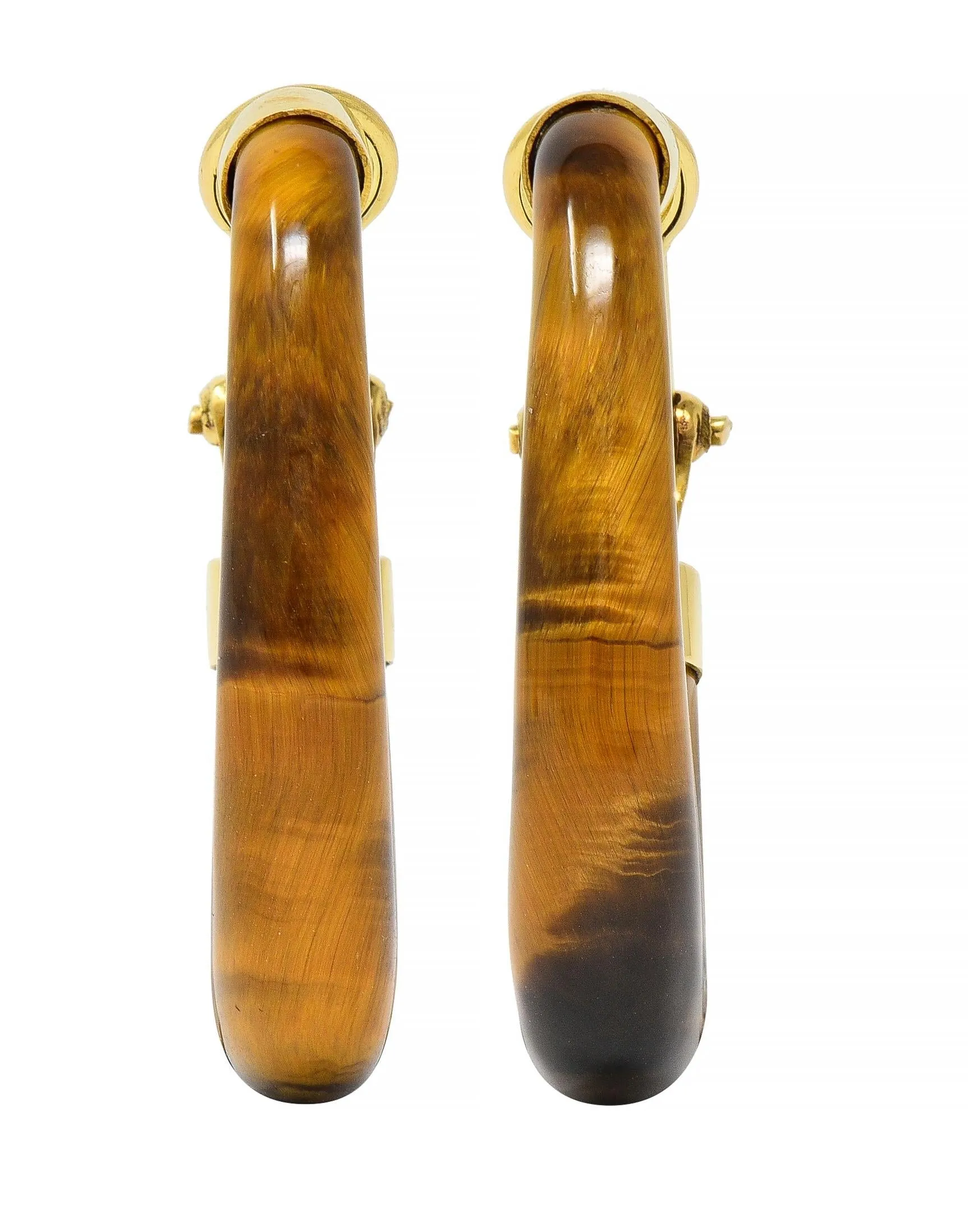 1970's Tiger's Eye 14 Karat Yellow Gold Vintage J hoop Earring