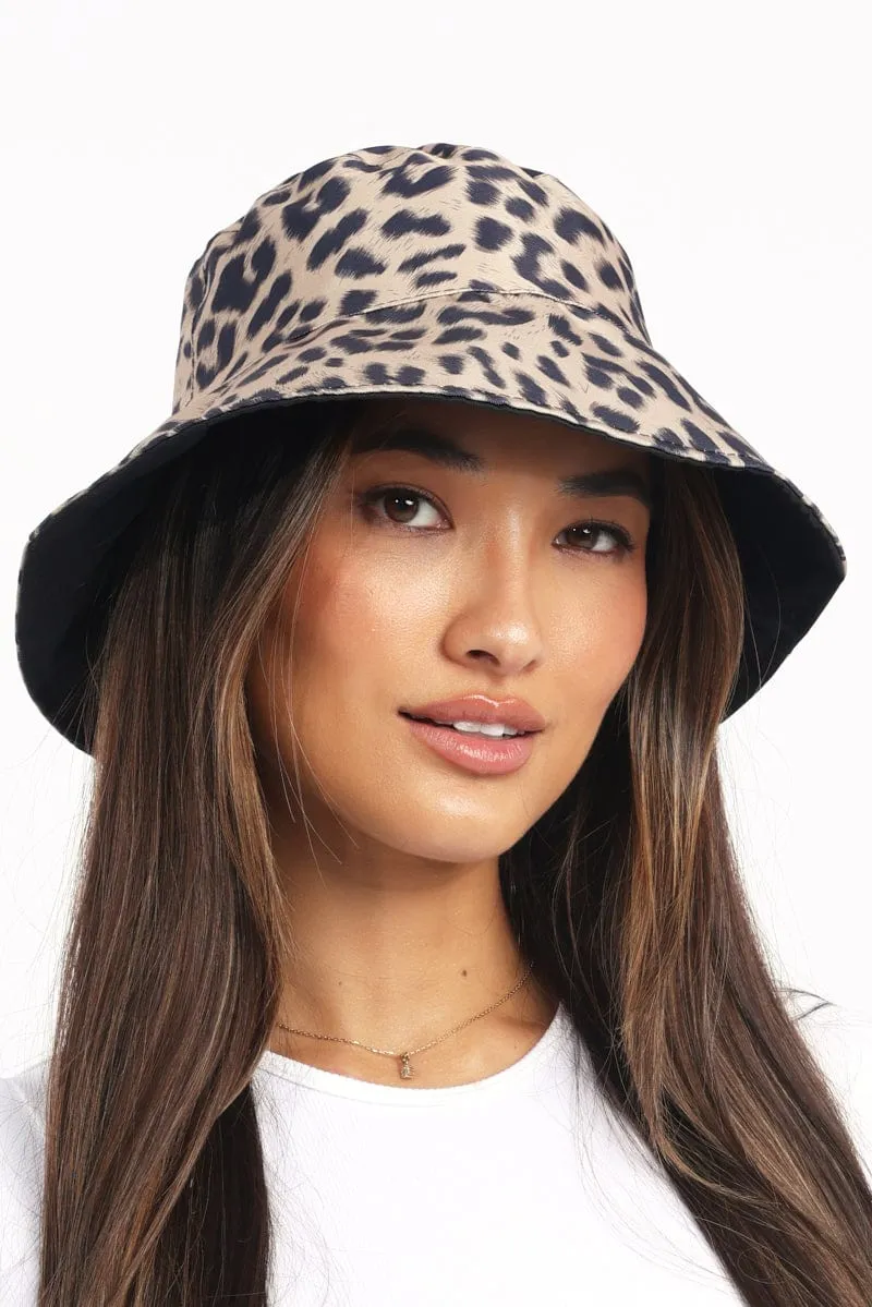 Beige Animal Print Bucket Hat