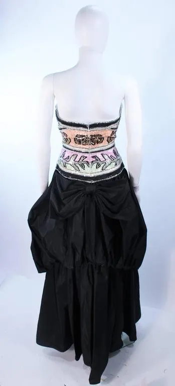 BRIAN WINSTON Black Tiered Gown, Beaded Bodice Size 8