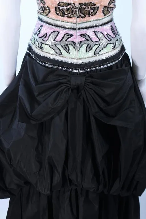 BRIAN WINSTON Black Tiered Gown, Beaded Bodice Size 8
