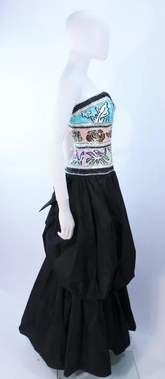 BRIAN WINSTON Black Tiered Gown, Beaded Bodice Size 8