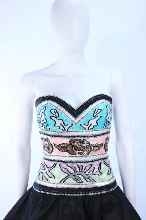 BRIAN WINSTON Black Tiered Gown, Beaded Bodice Size 8