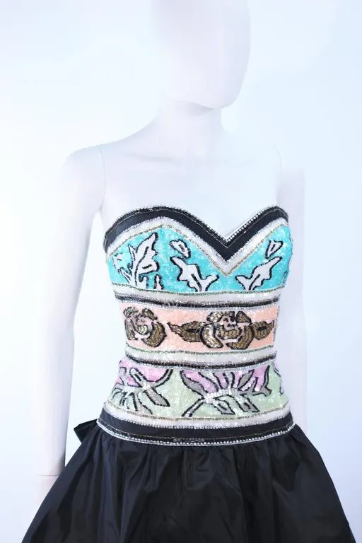 BRIAN WINSTON Black Tiered Gown, Beaded Bodice Size 8