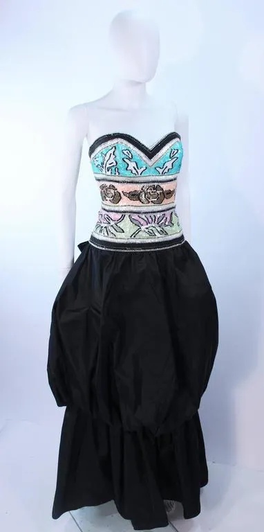 BRIAN WINSTON Black Tiered Gown, Beaded Bodice Size 8