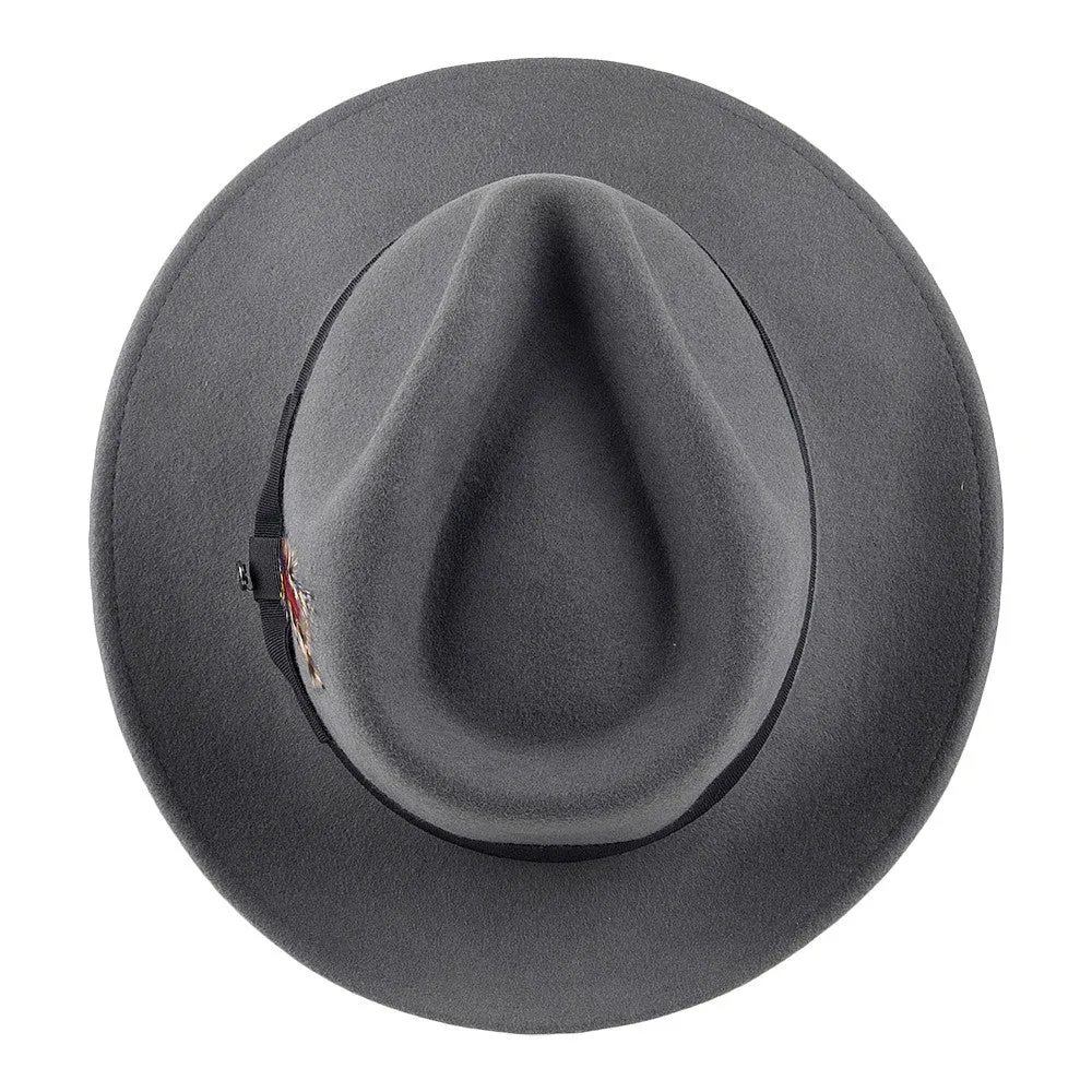 Crushable C-Crown Wool Felt Fedora Hat - Grey