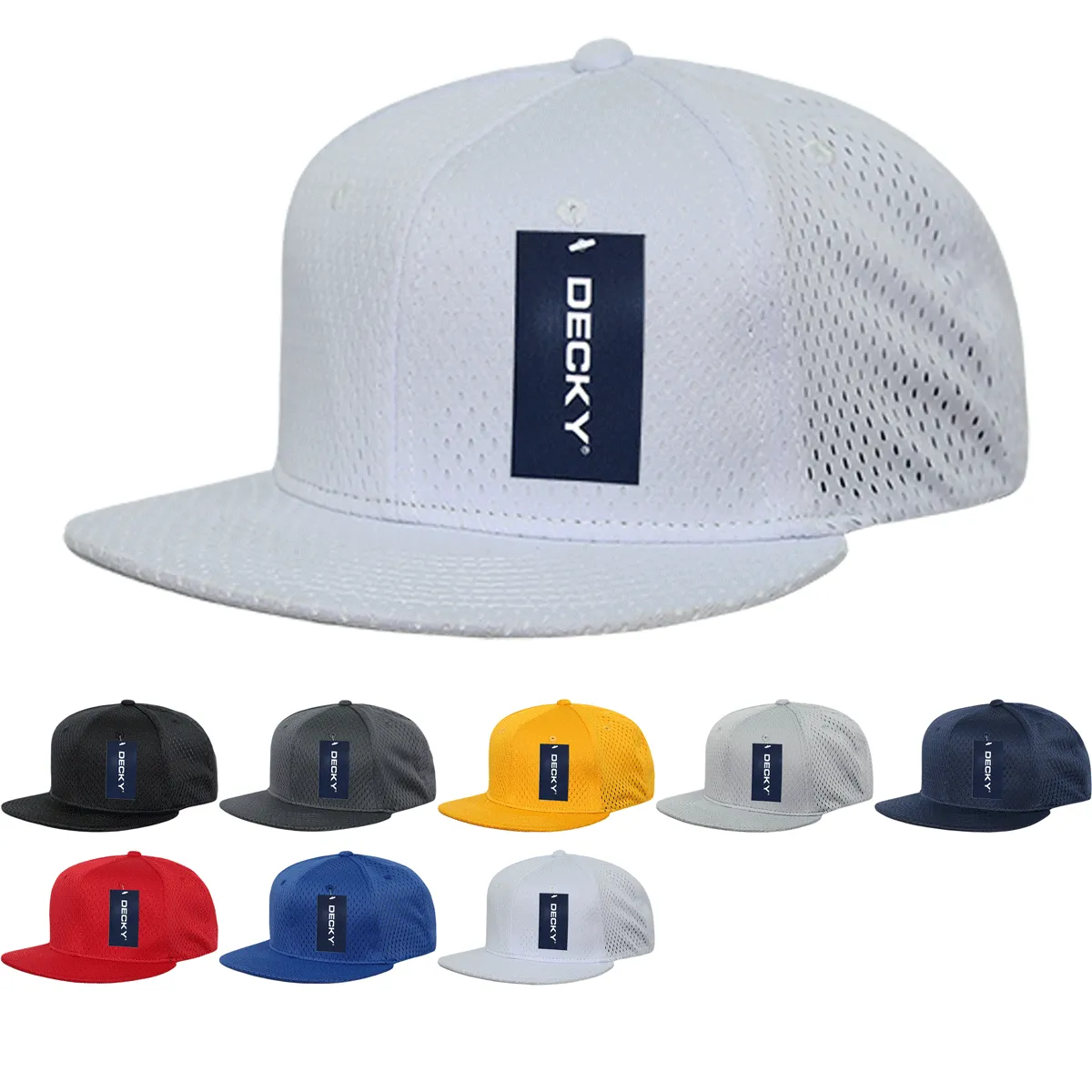 Decky 1128 Mesh Jersey Snapback Hat, Flat Bill Cap