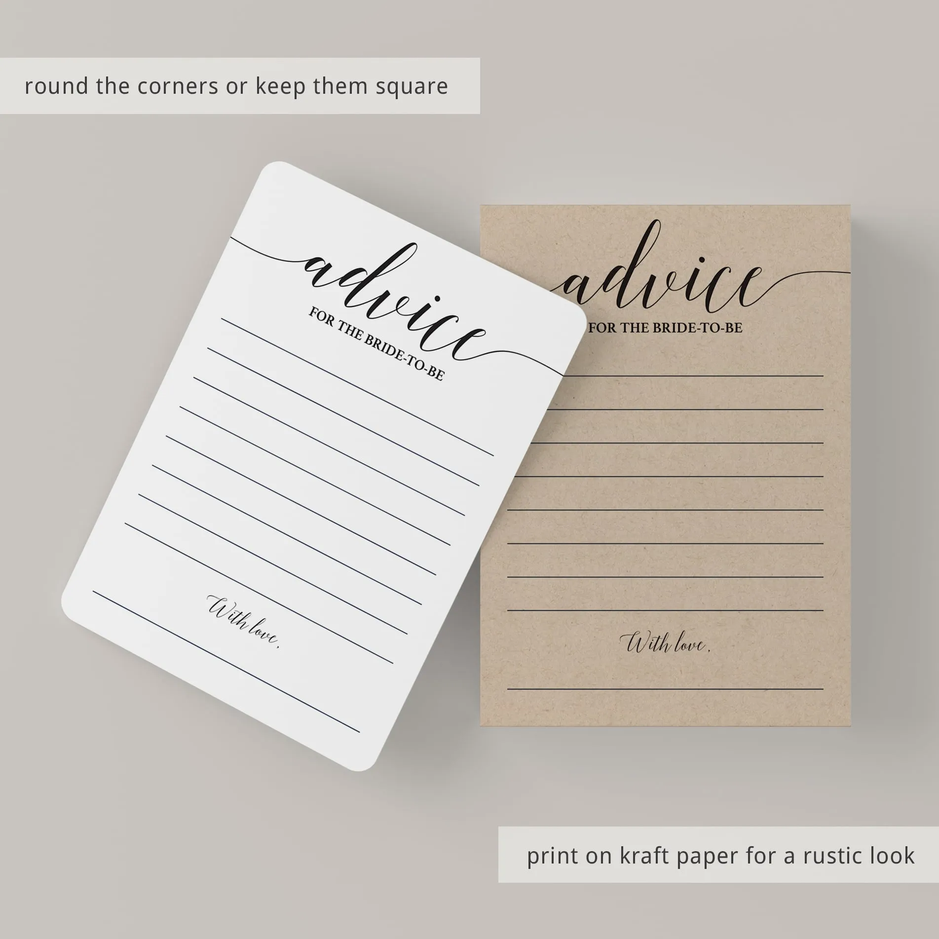 Elegant Bridal Shower Advice Card Printable