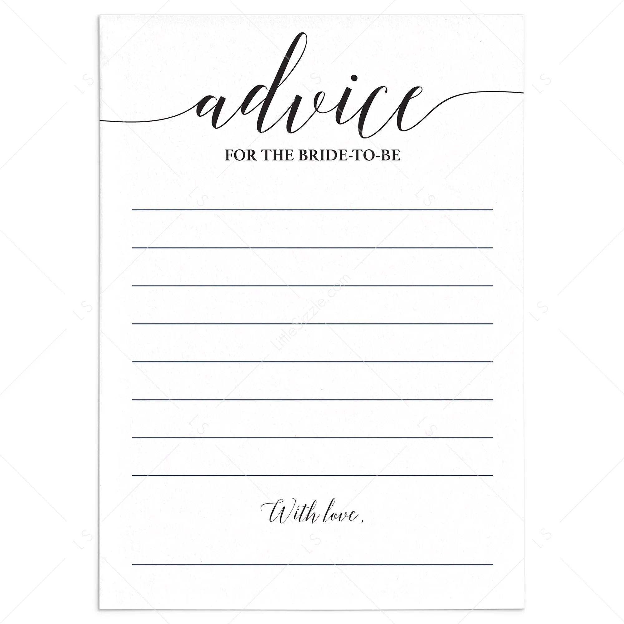 Elegant Bridal Shower Advice Card Printable
