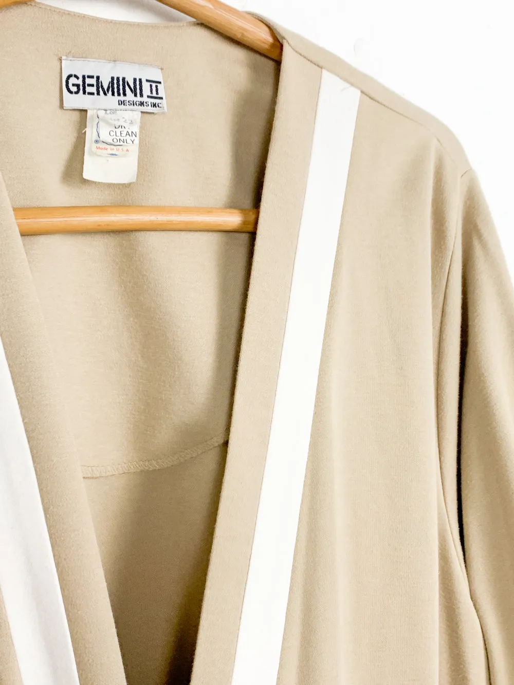 Gemini II Putty Cardigan with White Cuffs and Lapel