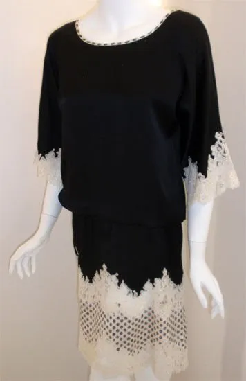 GEOFFREY BEENE 1990s Black Silk & Lace Cocktail Dress, Belt