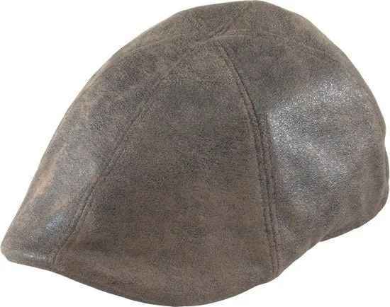 Henschel - Brown Distressed Faux Leather Duckbill Cap