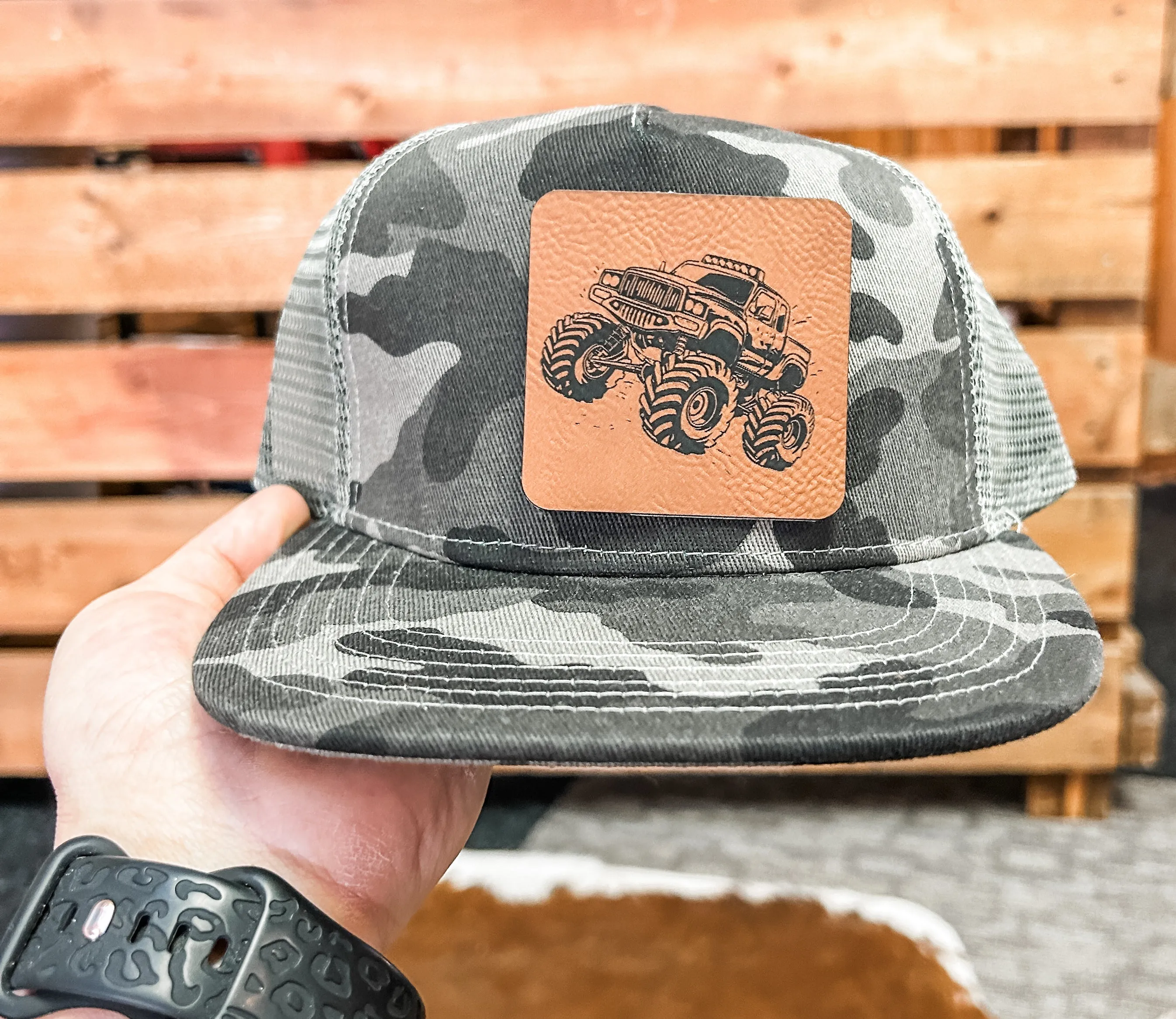 Infant Monster Truck Leather Patch Hat