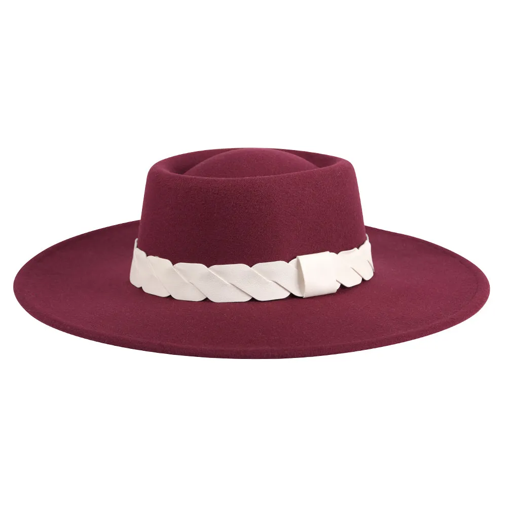 Jen & Co Ramsey Vegan Leather Trim Fedora Hat In Wine