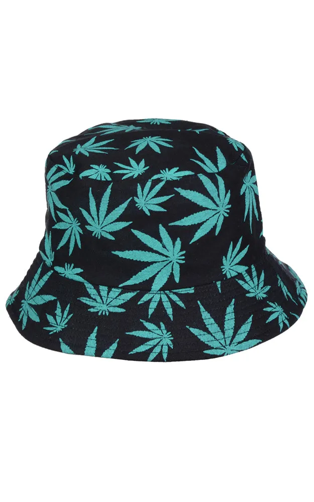 JH857 Reversible Leaves Print Cotton Bucket Hat