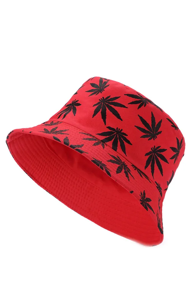 JH857 Reversible Leaves Print Cotton Bucket Hat