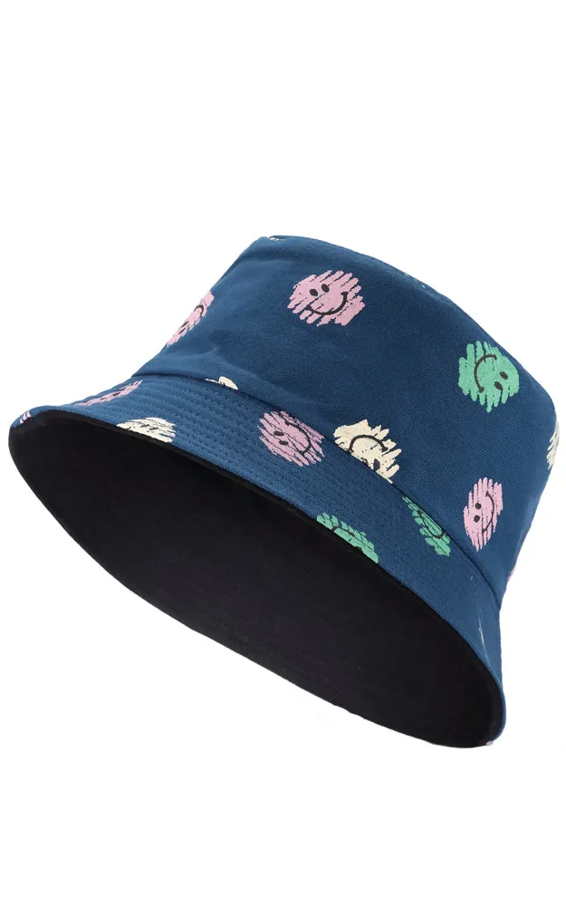 JH883 Reversible Smile Print Cotton Bucket Hat