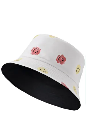 JH883 Reversible Smile Print Cotton Bucket Hat