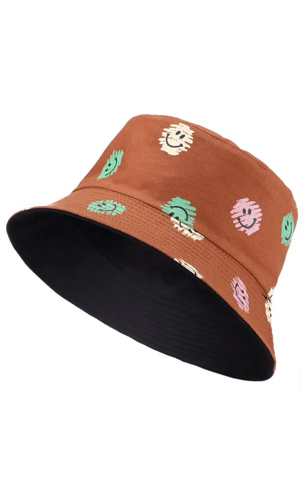 JH883 Reversible Smile Print Cotton Bucket Hat