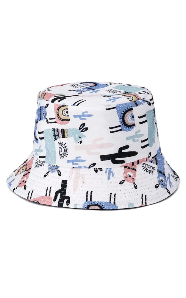 JH896 Reversible Llama Print Cotton Bucket Hat