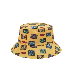 KIDS JUMBLE ROBOT A/O PRINT REVERSIBLE BUCKET HAT - NAVY/YELLOW