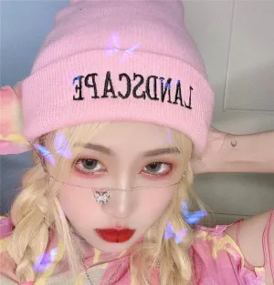 Korean ins CUTE PINK LETTER KNIT HAT BY9003