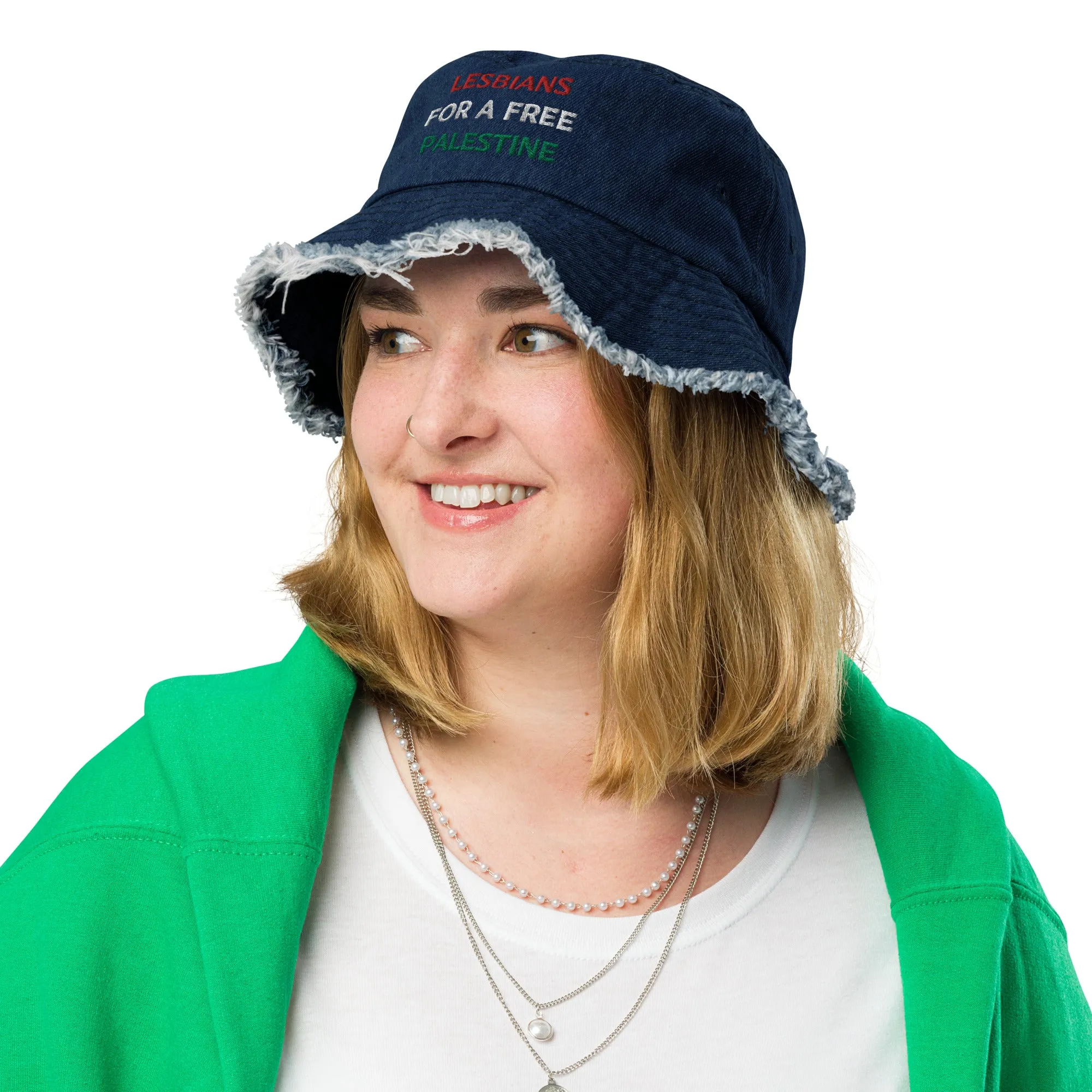 Lesbians For A Free Palestine Denim Bucked Hat