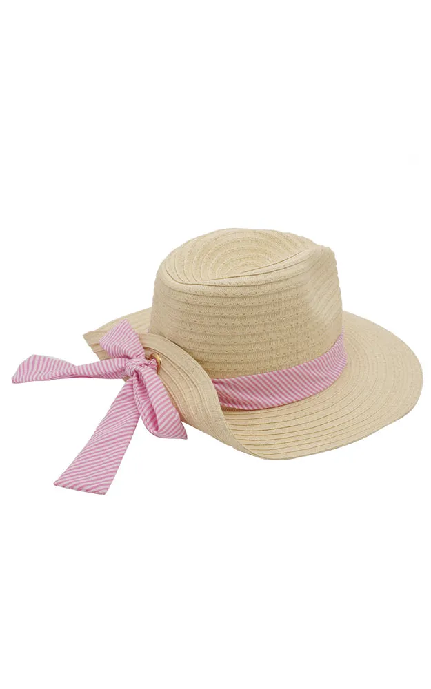 MH0064 Fold Striped Bow Summer Straw Floppy Beach Sun Hat