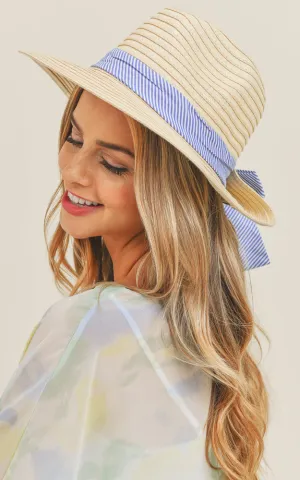 MH0064 Fold Striped Bow Summer Straw Floppy Beach Sun Hat