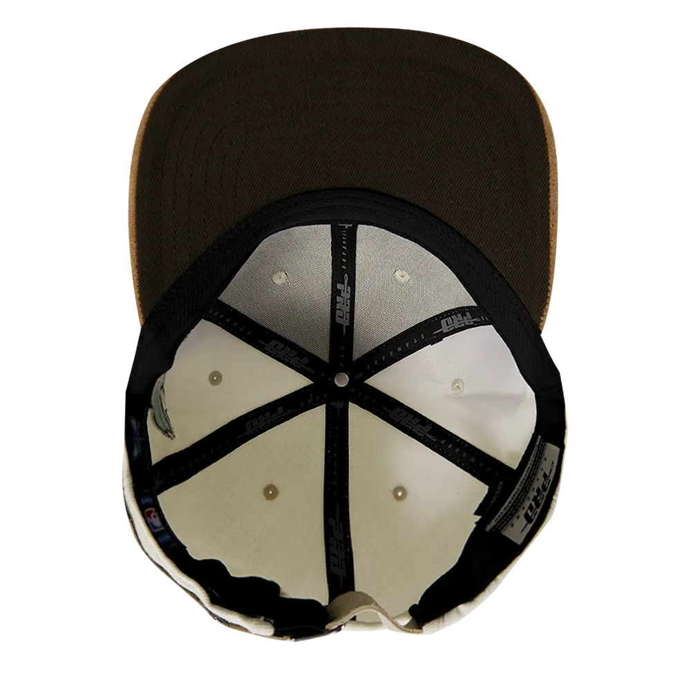 NBA CHARLOTTE HORNETS BUTTER SUEDE SCRIPT STRAPBACK HAT (EGGSHELL/SUEDE)