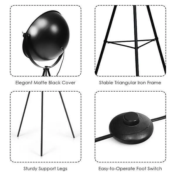 Nirv - Industrial Tripod Floor Lamp with Adjustable Metal Legs