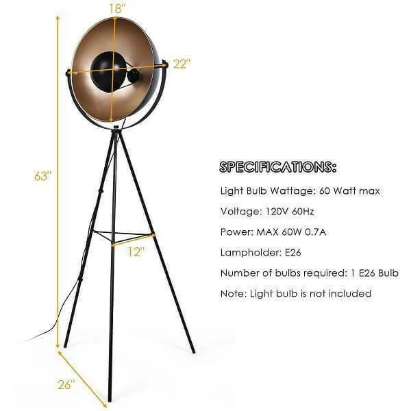 Nirv - Industrial Tripod Floor Lamp with Adjustable Metal Legs