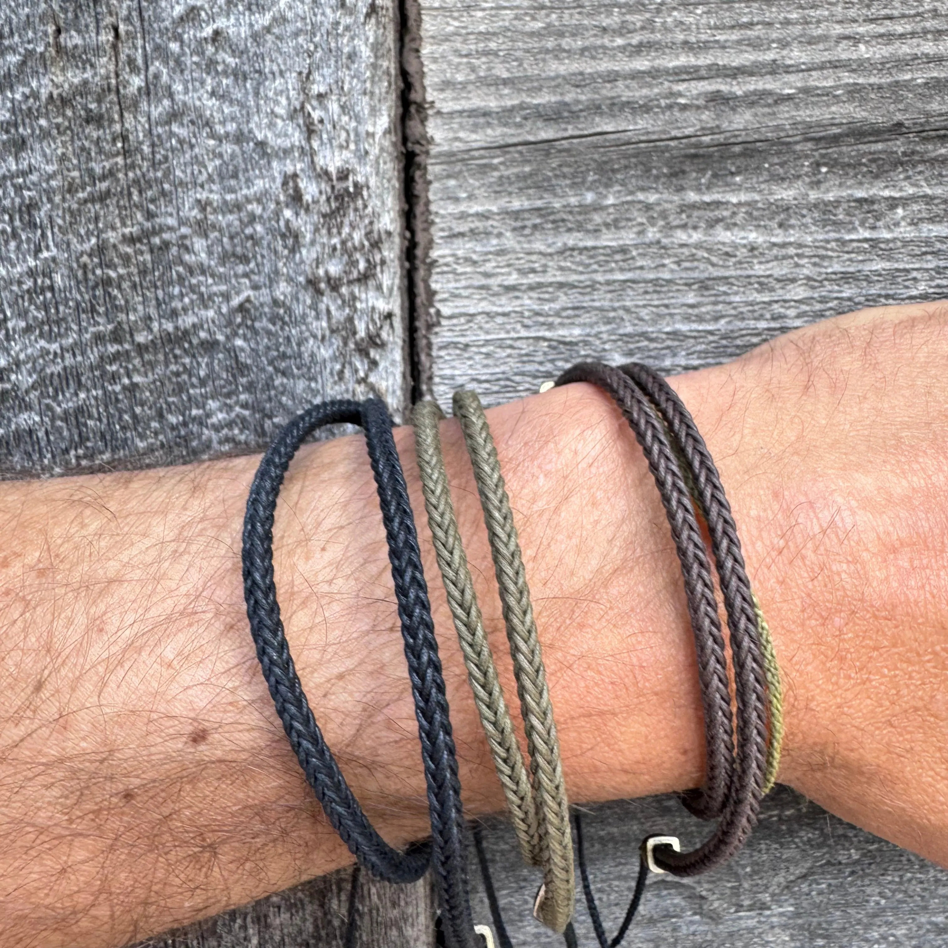 Oiled Cotton Bracelet with Brass Caps by Mathias Chaize