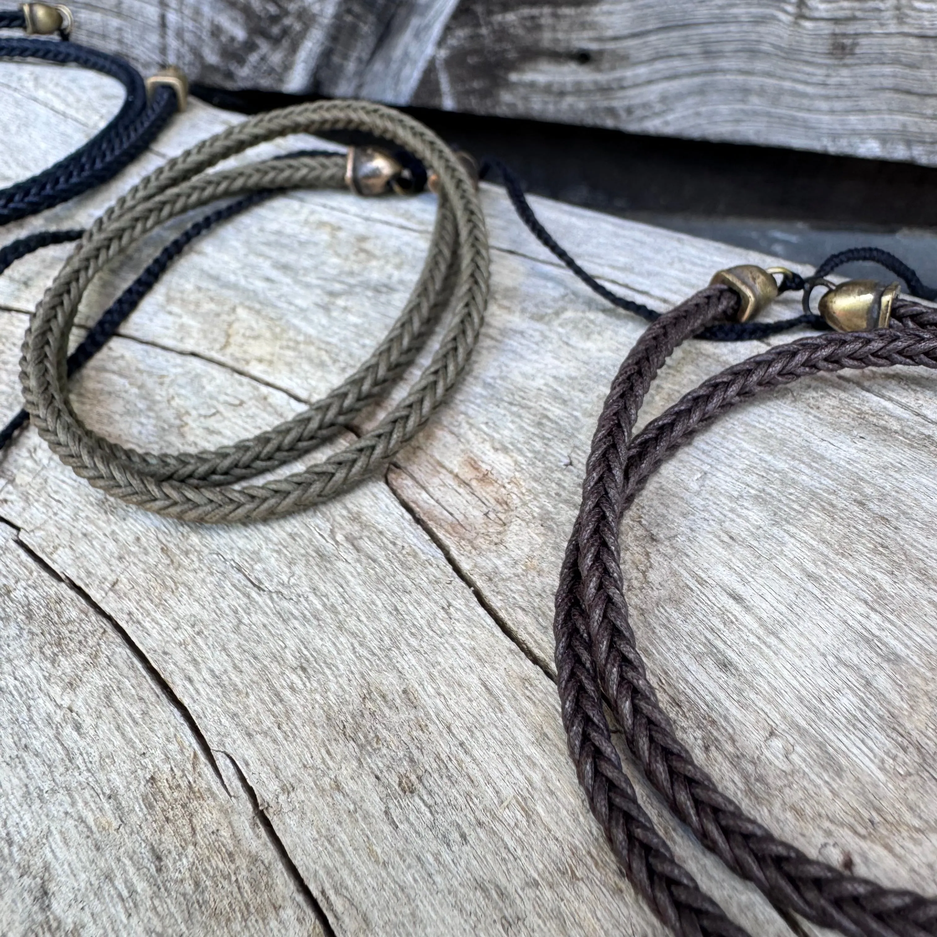 Oiled Cotton Bracelet with Brass Caps by Mathias Chaize