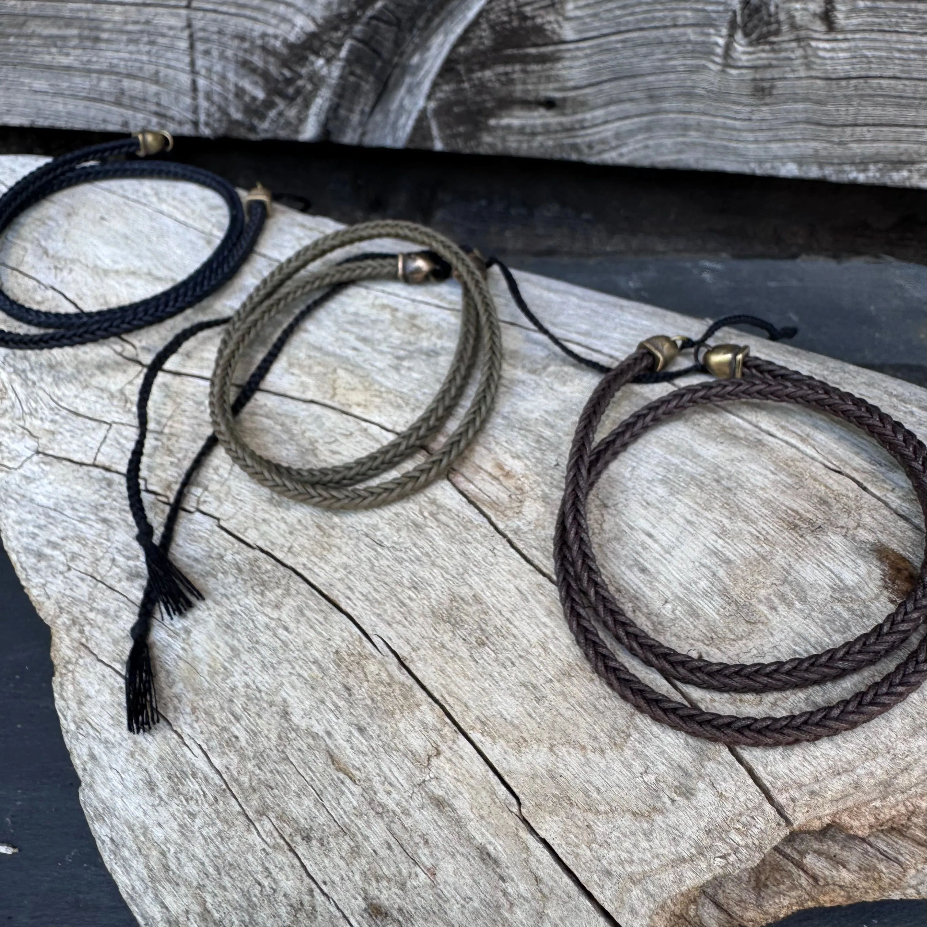 Oiled Cotton Bracelet with Brass Caps by Mathias Chaize