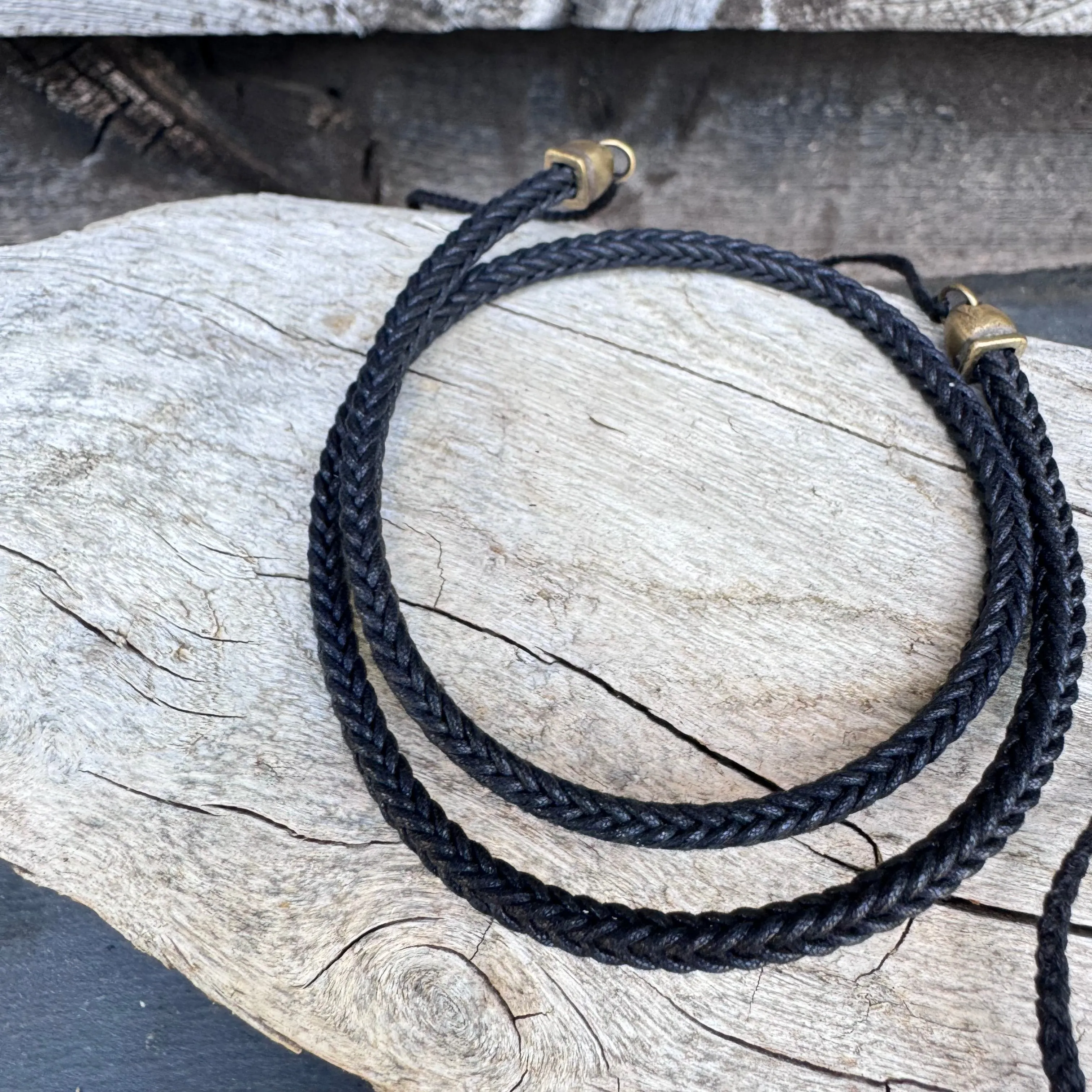 Oiled Cotton Bracelet with Brass Caps by Mathias Chaize