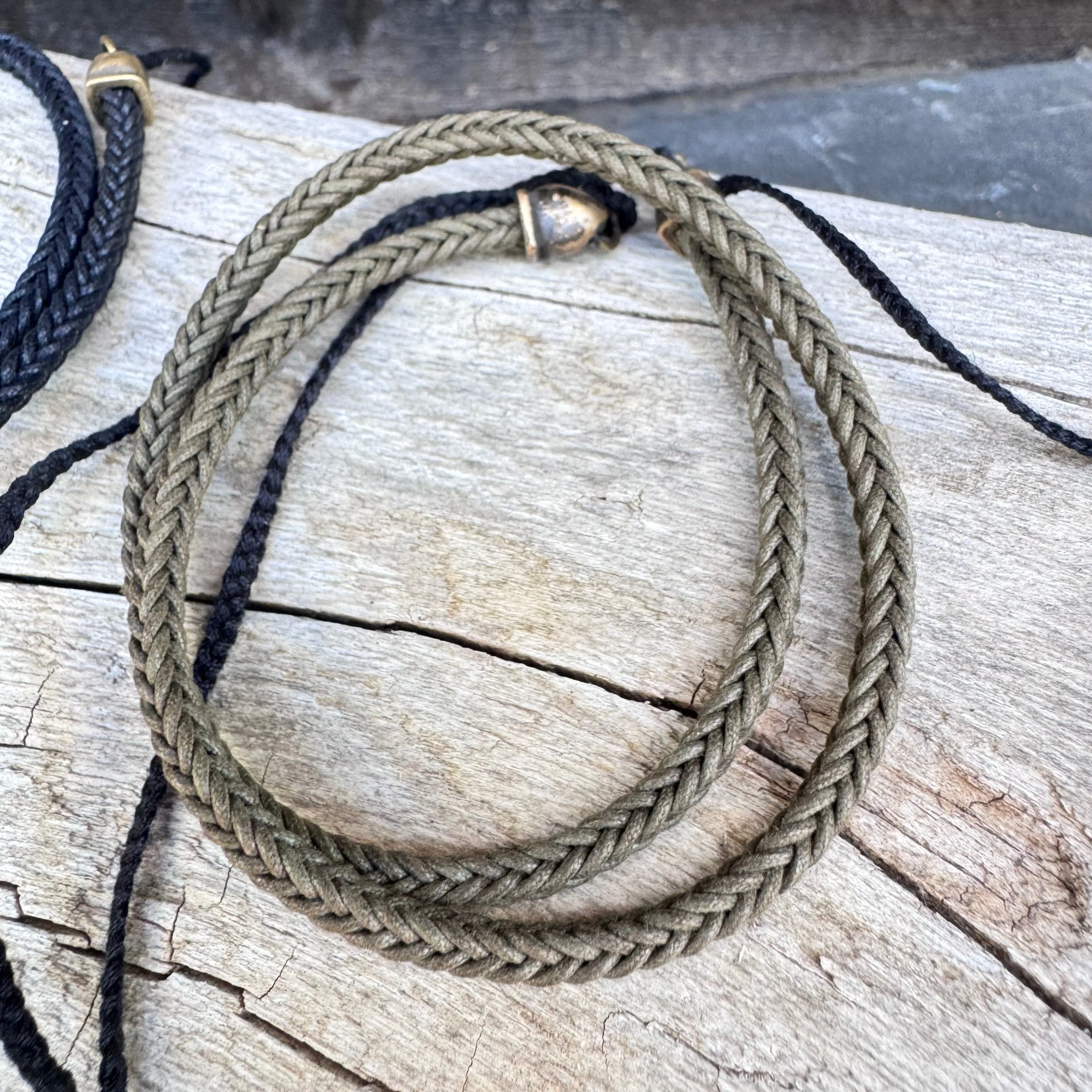 Oiled Cotton Bracelet with Brass Caps by Mathias Chaize