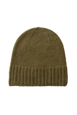 Olive Cashmere Jersey Cuff Beanie