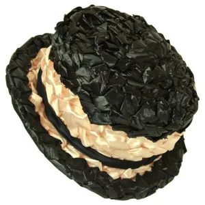 Plastic raffia 1960s black and peach hat