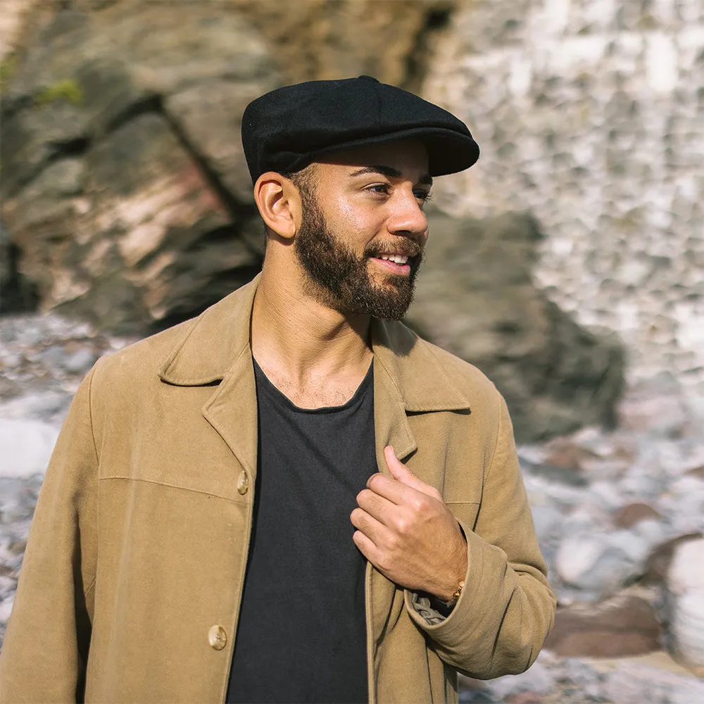 Pure Wool Harlem Newsboy Cap - Black