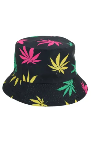 Reversible Multi Leaves Print Cotton Bucket Hat
