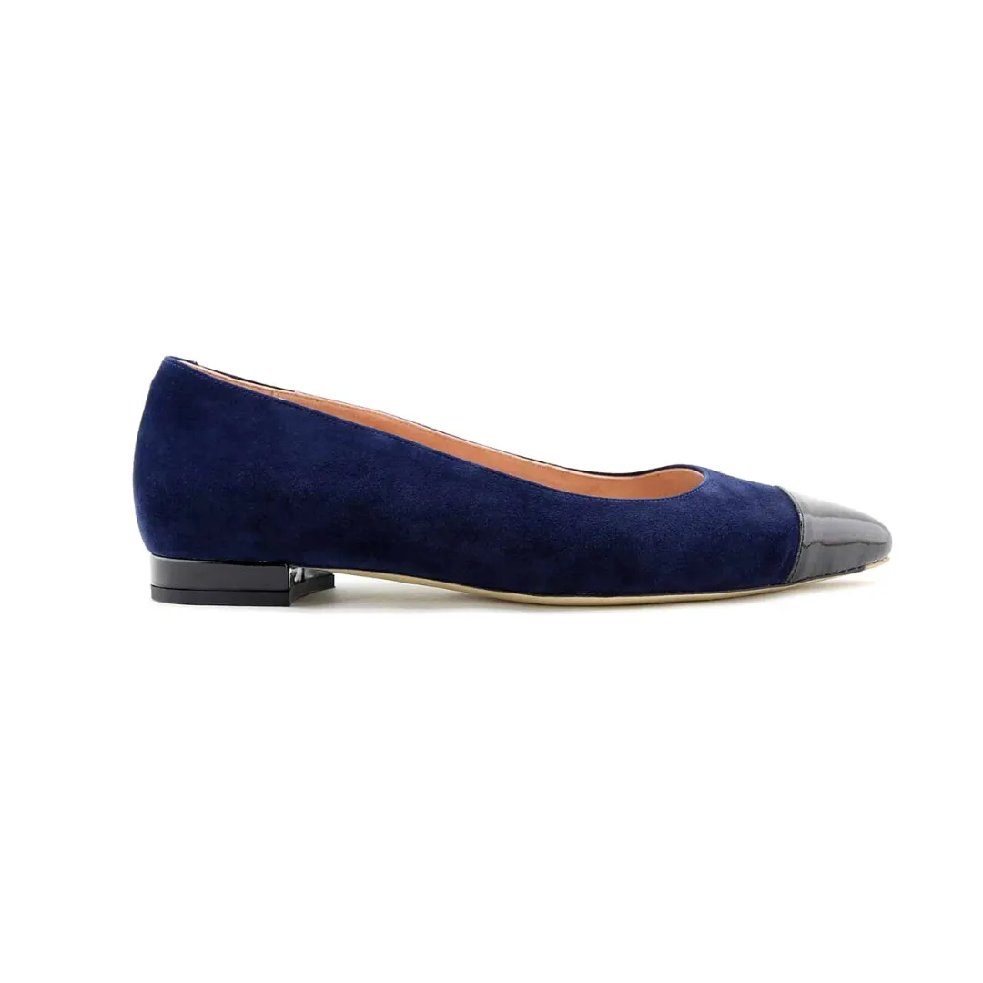 [SAMPLE] Noble Navy Suede with Black Patent Leather Cap Toe Flat