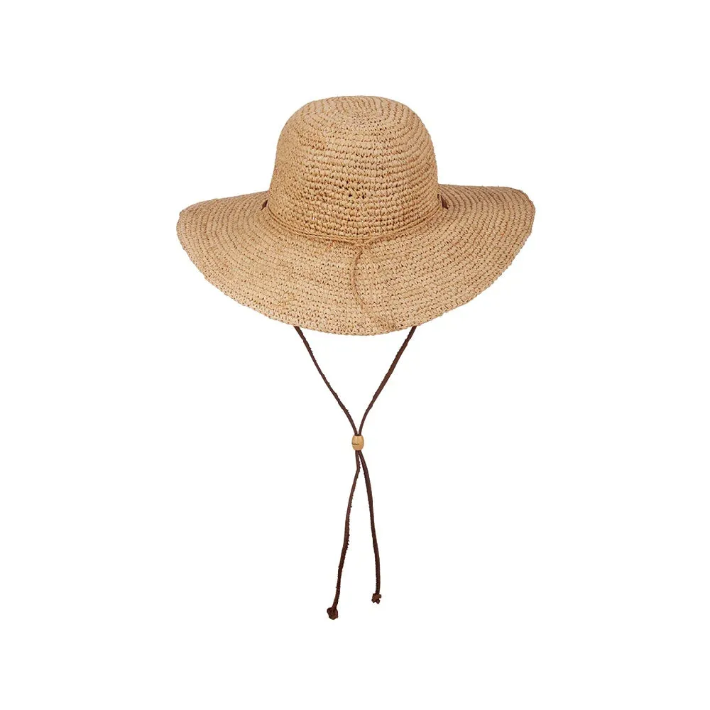 Scala - Crocheted Raffia Hat with Leather Chin Cord