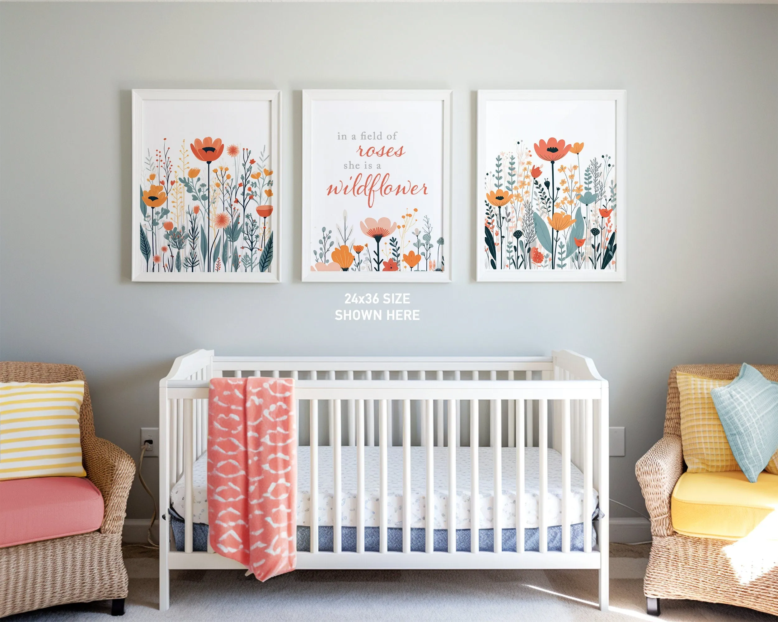 Set of 3 Pastel Wildflowers Floral Art Prints, Leaf Art, Botanical, Bloom Bouquet, Nursery Decor, Play Room, Girl Baby Room Ideas