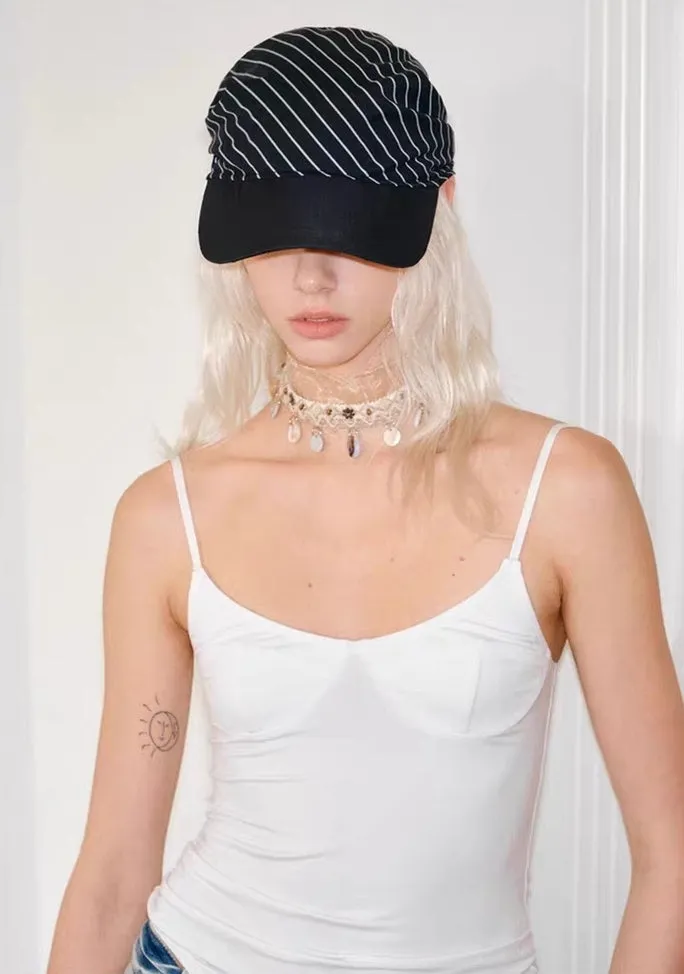 Stripe Bow-Tie Headscarf Cap  Noir