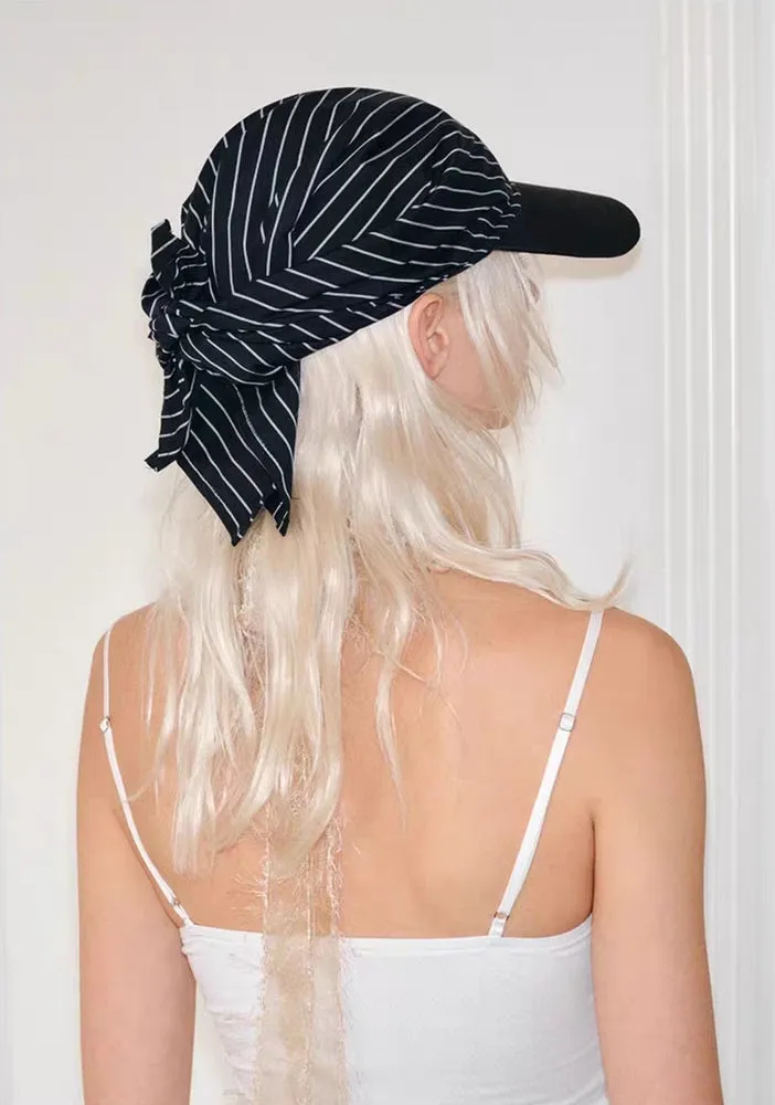 Stripe Bow-Tie Headscarf Cap  Noir