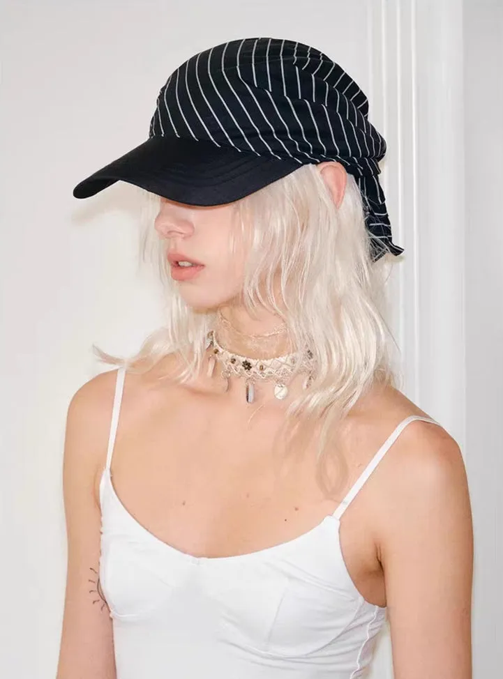 Stripe Bow-Tie Headscarf Cap  Noir