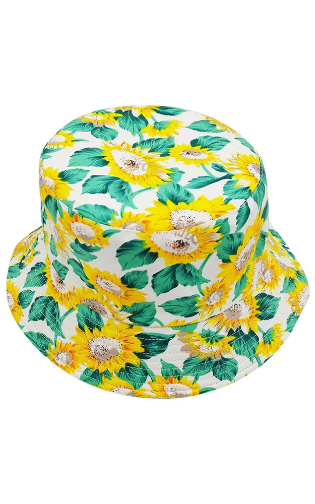 WHU210152 Reversible Sun Flower Print Cotton Bucket Hat