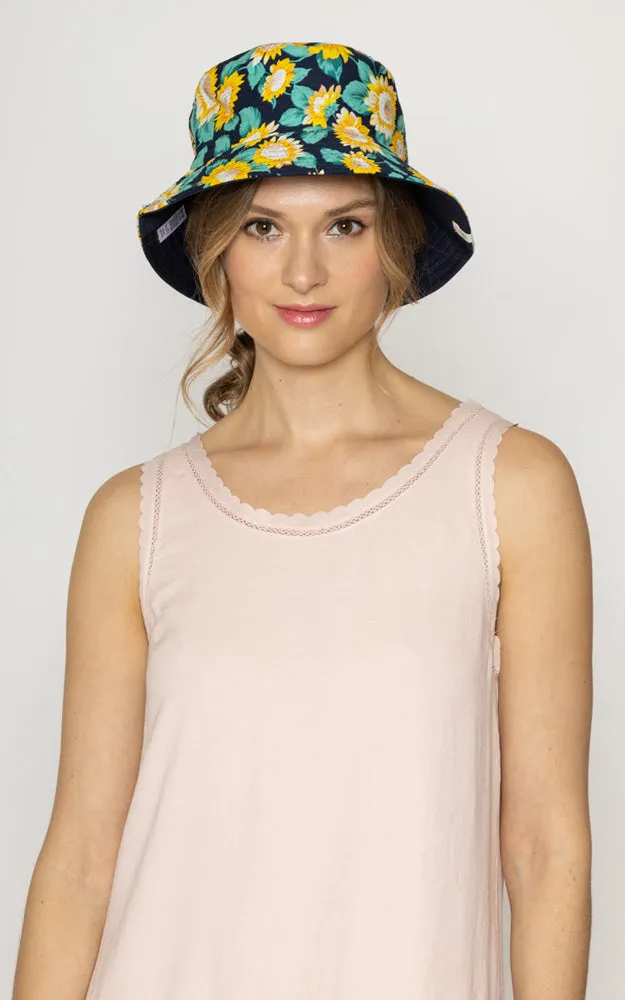 WHU210152 Reversible Sun Flower Print Cotton Bucket Hat